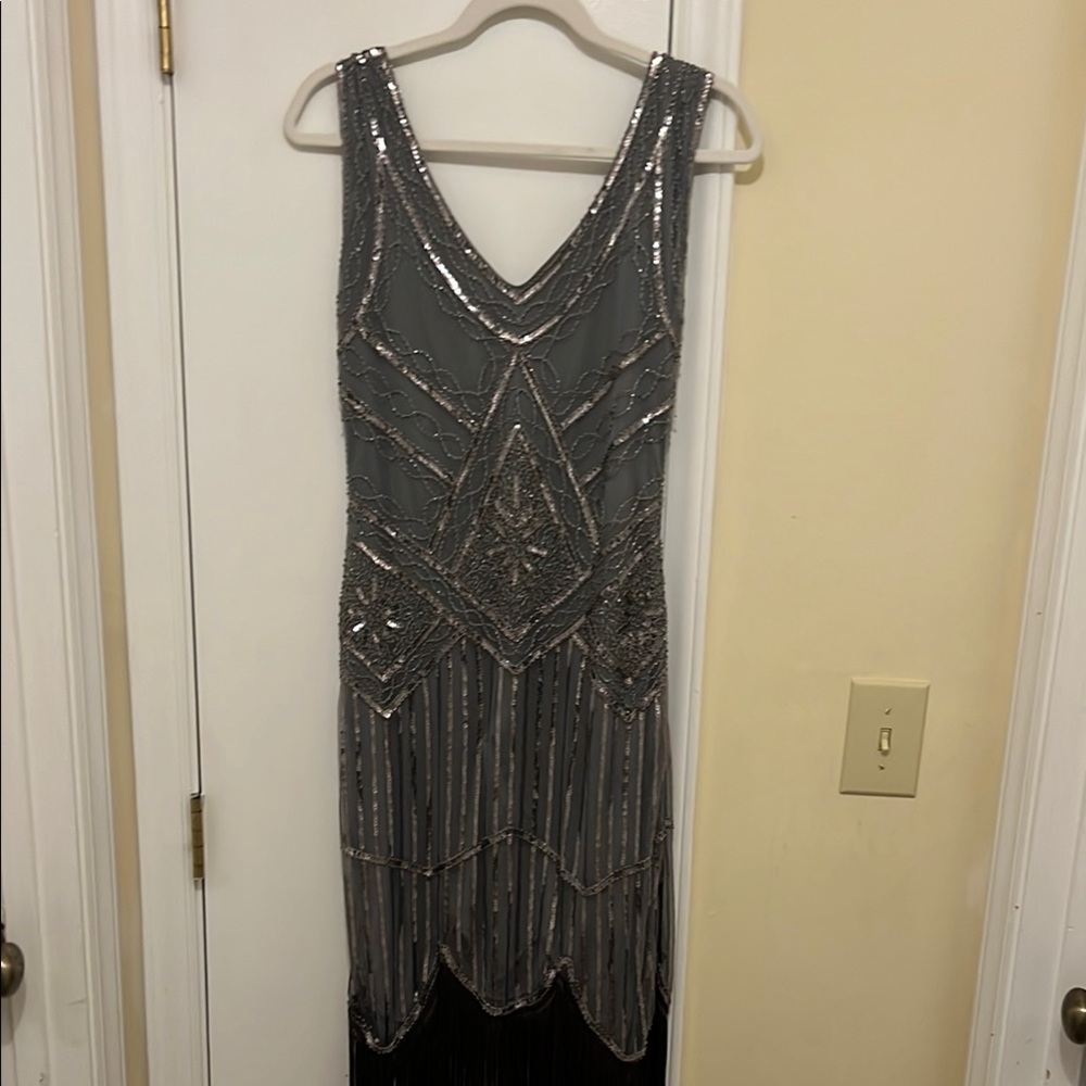 Silver Sequin Sleeveless Mini Cocktail Dress